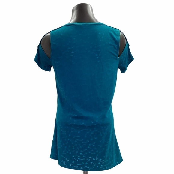 VOLCOM Teal Blue Cold Shoulder Graphic Blouse - Picture 2 of 11